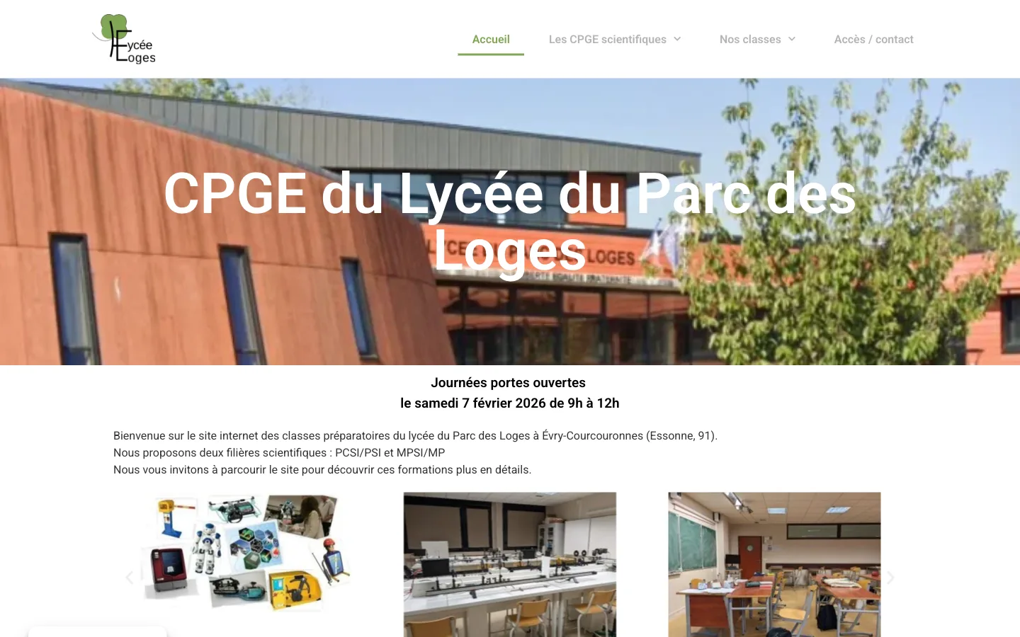 Page d'accueil du site des CPGE du Parc des Loges