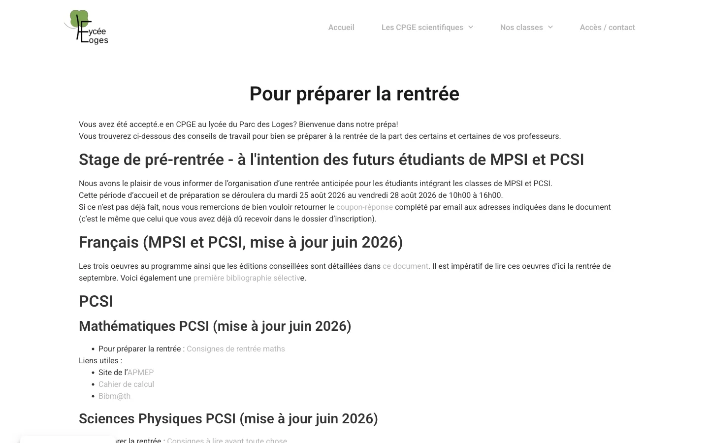 Page de préparation à la rentrée