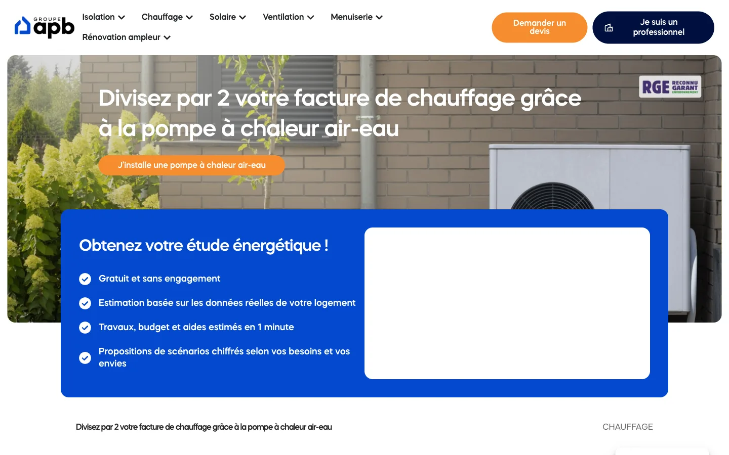 Page pompe à chaleur air-eau