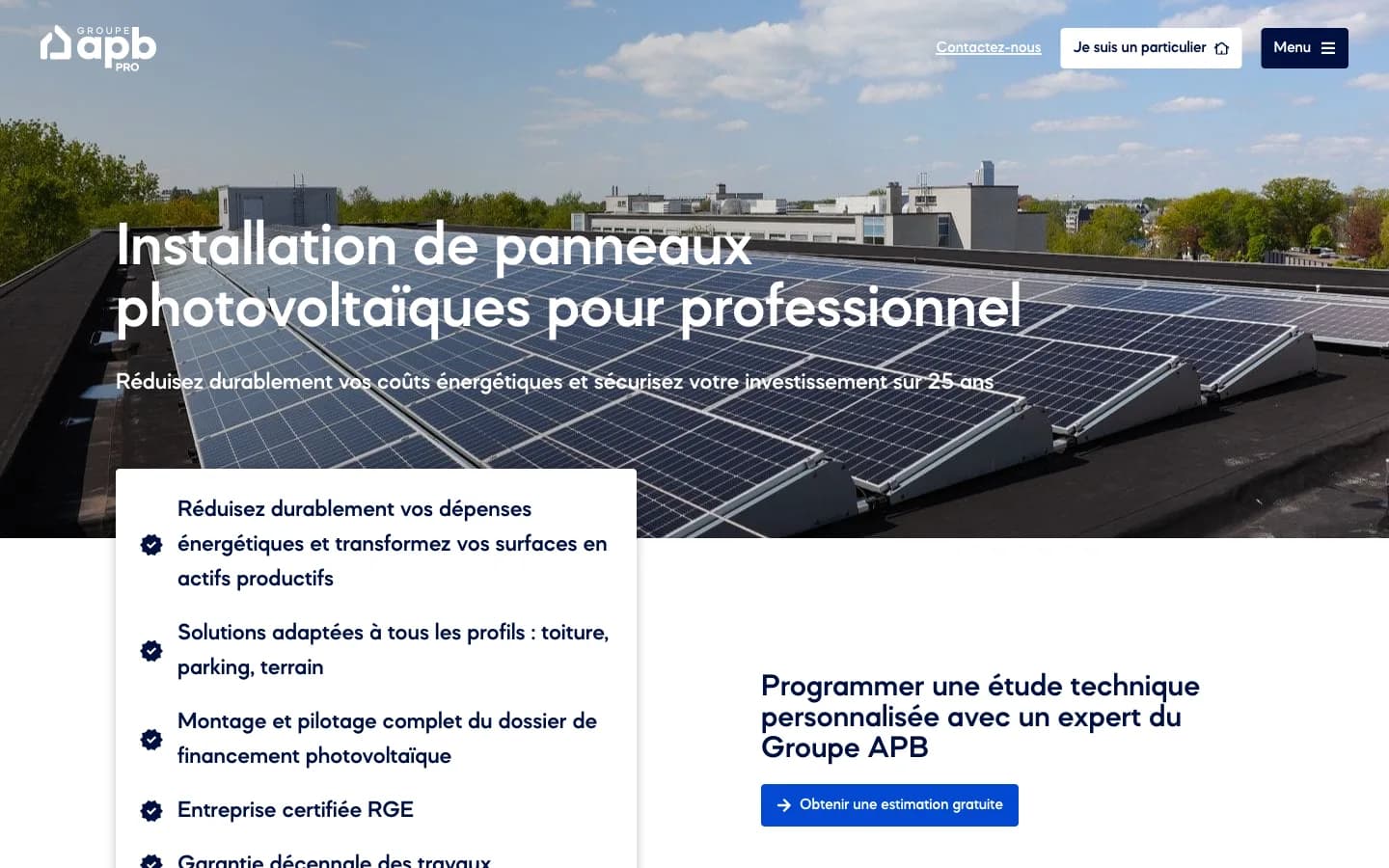 Page panneaux photovoltaïques pour professionnels